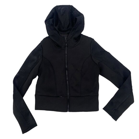 90 DEGREE Reflex Size Small Black Fishnet Scuba Full Zip Hooded Jacket Cropped - Picture 1 of 13